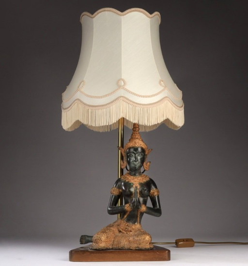 Vintage Boudha bronze table lamp