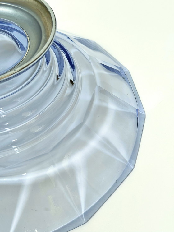 Image 1 of Splendida ciotola in cristallo viola Art Déco su base in metallo