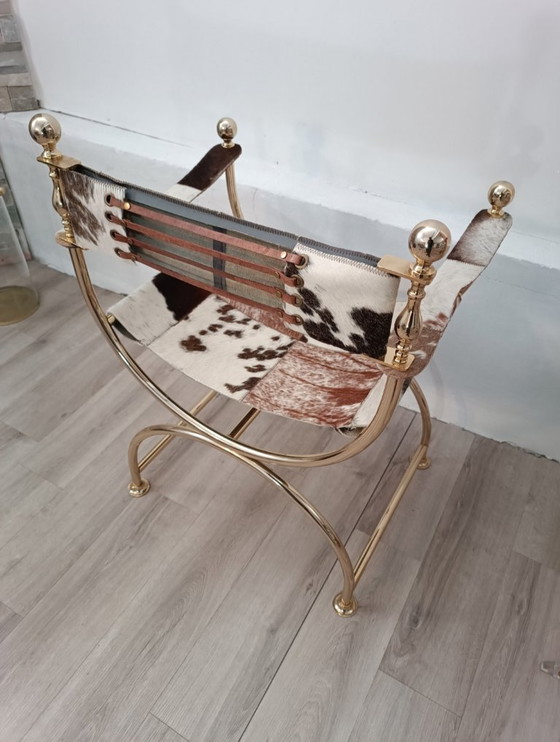 Image 1 of Leather and brass accent chair by Simon Disegno, Italy, 1970