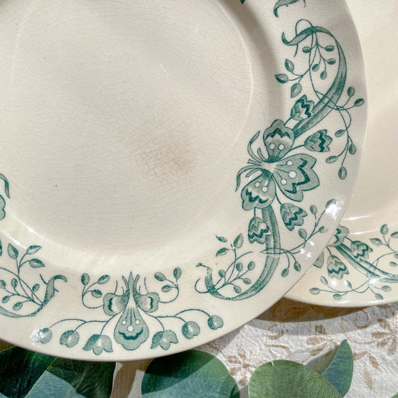 Set of 6 Antique Small Ironstone Plates "Figuig" – Longchamp 19th Century – Crockery, Vintage (photo 5 of 13)