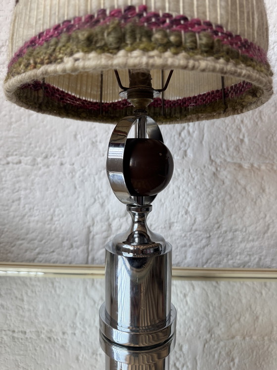 Image 1 of Lamp van chroom, hout en wol uit de jaren 70