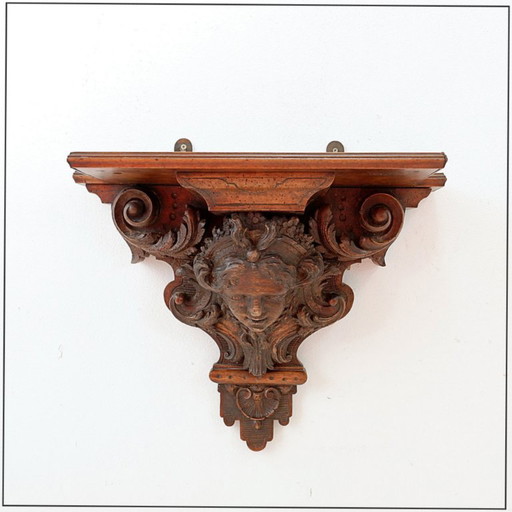 Estantería de pared antigua de madera tallada a mano - siglo XIX