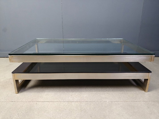Image 1 of Table basse vintage à deux niveaux en belgochrome 23kt, 1970