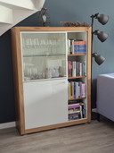 Hülsta Xelo Design Highboard – Walnut Wood, High-Gloss White Glass & Display Cabinet