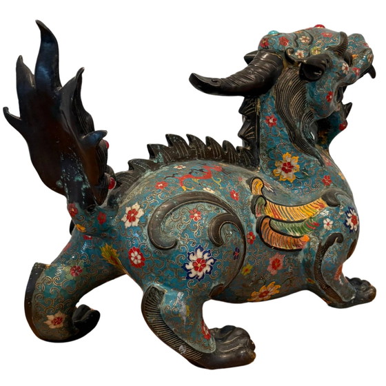 Coppia Monumentale di Pixiu Cinesi Antichi – Bronzo & Cloisonné – Tardo Qing – Sculture, Bronze (photo 9 of 10)
