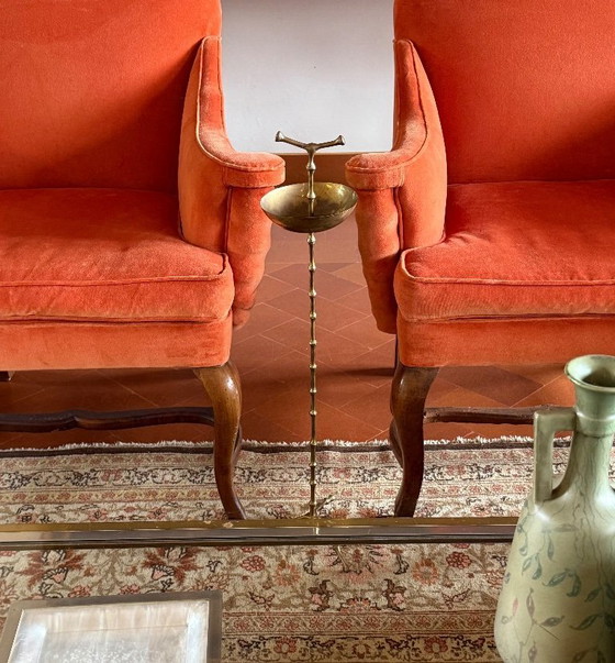 Image 1 of Hollywood regency bamboo shape brass floor ashtray, Maison Bagues France, 1970s