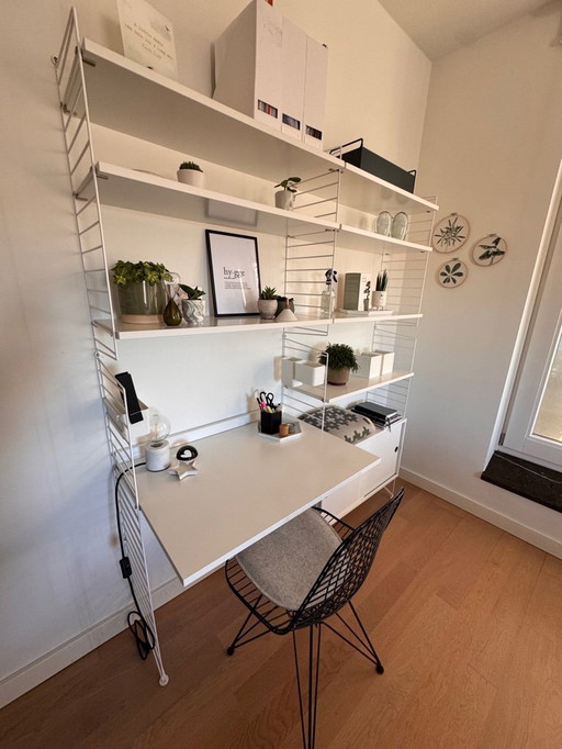 Sistema String, bianco, set completo con scrivania, mobile e accessori