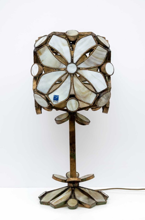 Image 1 of Rare lampe de table italienne brutaliste en pâte de verre et fer forgé par Longobard, années 70