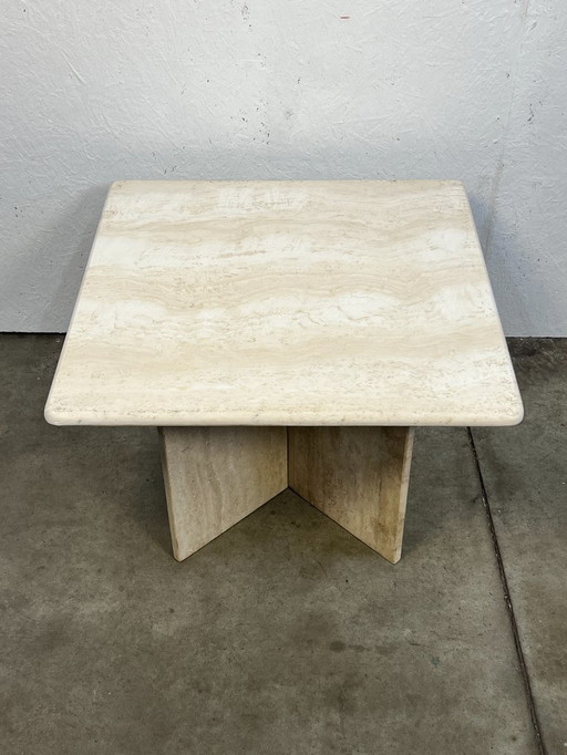 Mesa de centro vintage de travertino, cuadrada, Italia, década de 1970