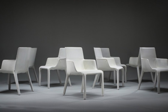 Image 1 of Gio Esszimmerstühle aus ecrufarbenem Leder von Walter Knoll, Deutschland, 2000er Jahre, 8er-Set