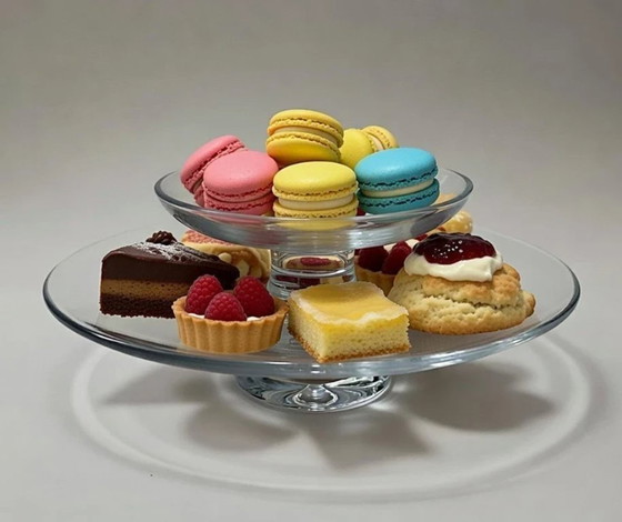 Image 1 of Vintage Krosno Poland Kristalglas Etagère Set Bonny Serie, Luxe Fruitschaal & Bonbonschaal!