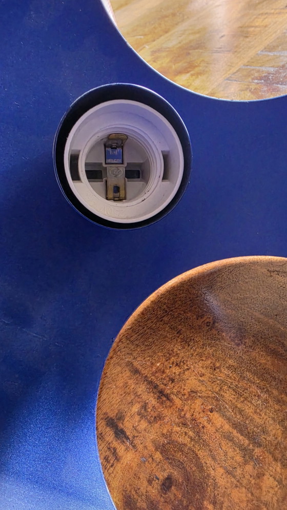 Image 1 of Lampada da tavolo vintage in metallo stile Space Age | Bianca e blu cobalto | Anni '70/'80
