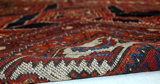 Image 1 of Handgemaakt antiek Perzisch Shiraz-tapijt met een verweerde look, 152 cm x 342 cm, 1900 - 1C464