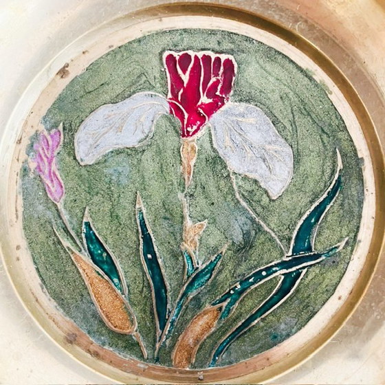 Image 1 of Vintage messing sierbordje bloem schaaltje cloisonne emaille 1980's
