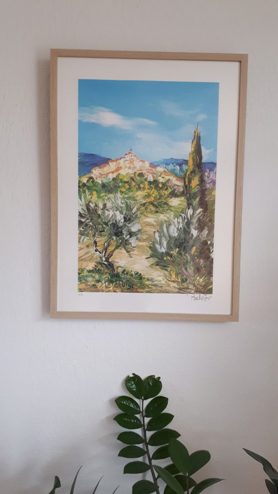 Image 1 of Marcel BELVISI - Sendero de un pequeño pueblo - Litografía enmarcada del artista