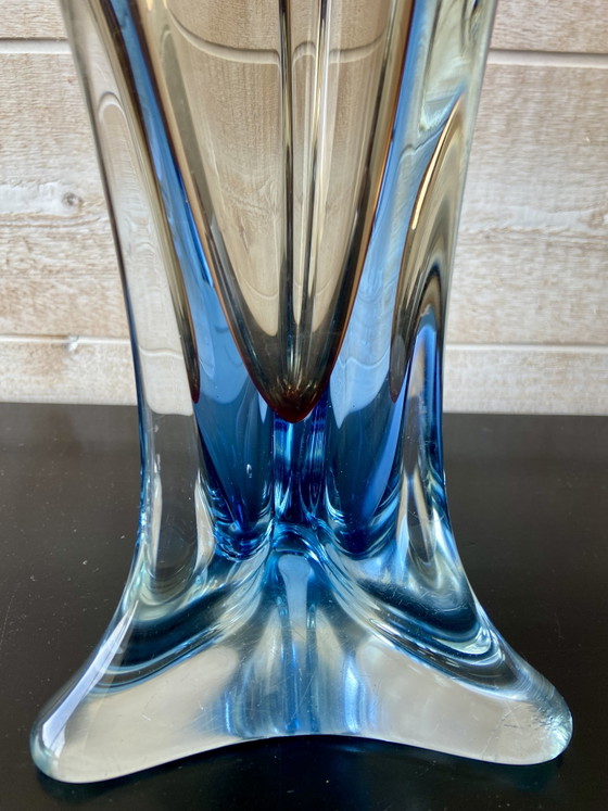 Image 1 of Grande vaso vintage in vetro di Murano Sommerso, nei colori rosso e blu cobalto, Italia, anni '60.