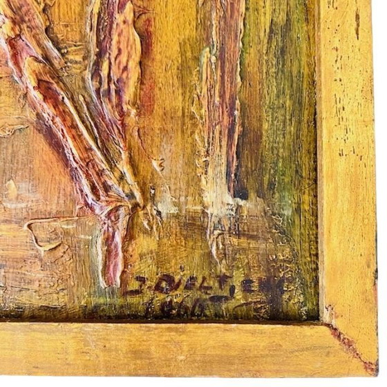 Image 1 of Abstract oil on wood impasto painting J. Dieltjens 1960s
