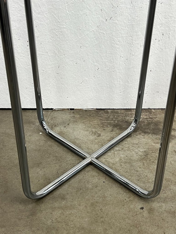 Image 1 of Vintage Bijzettafel, Stalen Buisframe Met Glazen Blad. 1980's