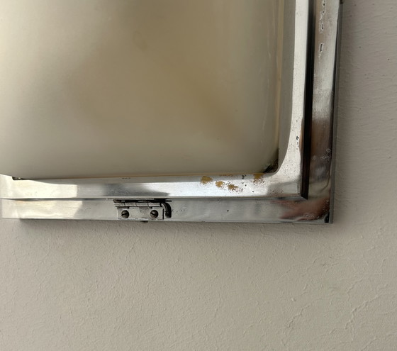 Image 1 of Lampada da parete modernista, metallo cromato e vetro sabbiato, Francia 1930