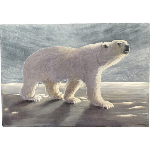 Vintage Öl auf Leinwand "Bär auf der Eisscholle" von André Ferrand, 2004
