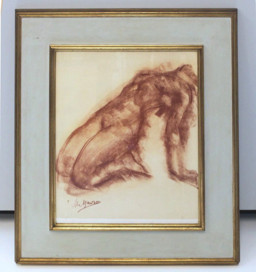 Sanguine auf Papier, "À genou nue", von Mania Mavro.