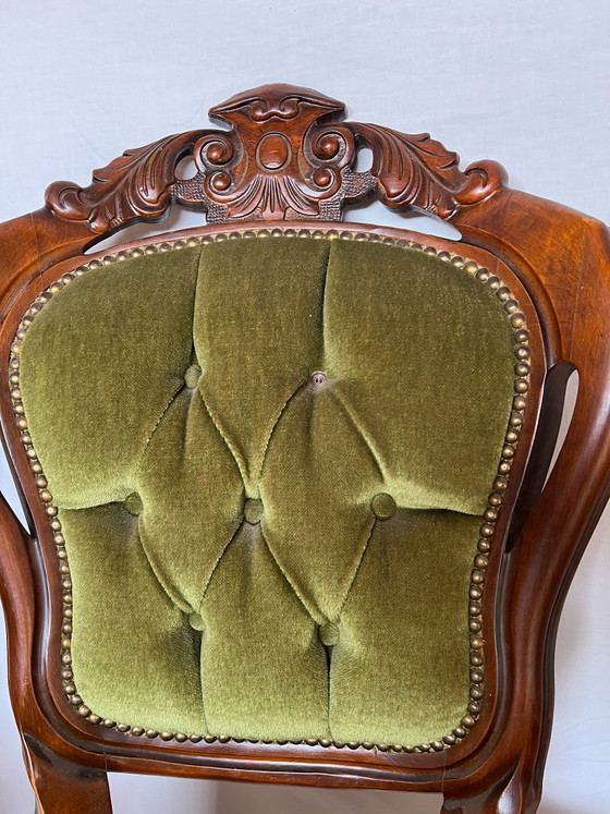 4 Chesterfield Baroque Dining Chairs – Velvet, Wood (photo 3 of 6)