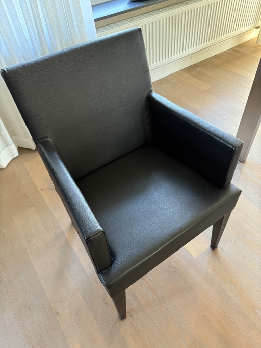 6x Chaises de salle à manger en cuir noir, Marque DR