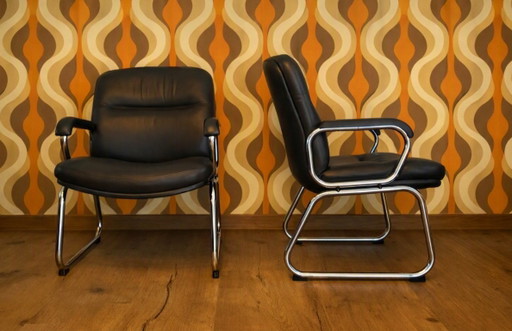 Set van 2 Grahl leren fauteuils – conferentiestoelen jaren ’70 – verchroomd tubular chrome frame – Leather