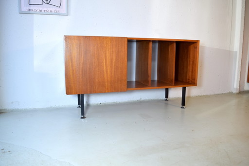 Mobiletto vintage in teak per dischi in vinile, credenza in stile metà secolo.