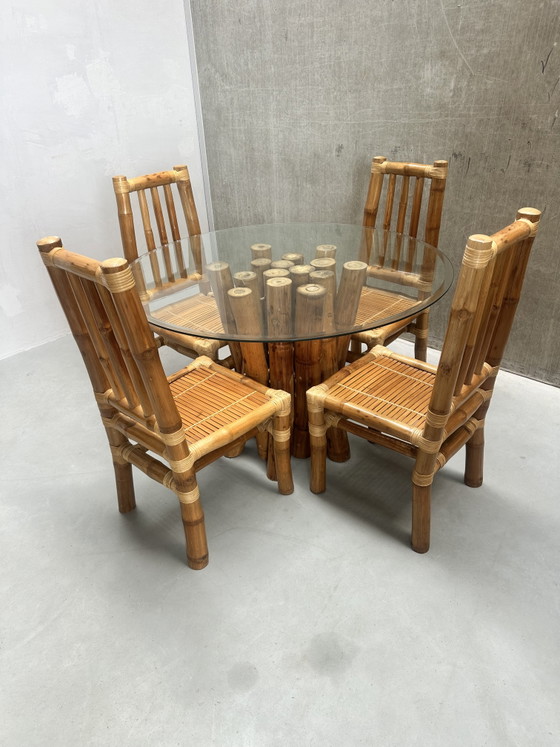 Ensemble de salle à manger bohème vintage en bambou – Salles à manger complètes, Bamboo, Glass (photo 10 of 12)