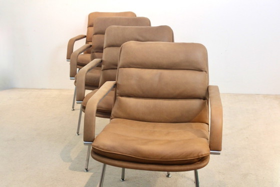 Ensemble de Fauteuils de Direction Artifort Channel par Geoffrey Harcourt, Aluminium, Cuir (photo 7 sur 12)