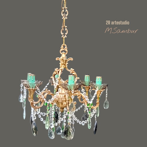 Chandelier with rauch-topaz glass.
