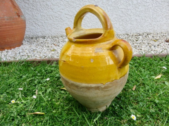 Image 1 of Jarra de agua de terracota vidriada amarilla, suroeste de Francia, finales del siglo XIX.