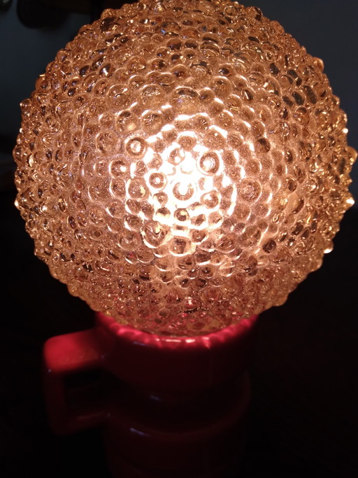 Space Age table lamp, red ceramic and bubble glass