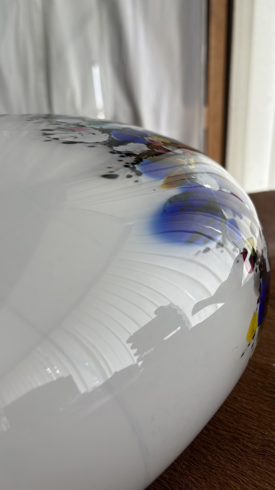Image 1 of Murano style milk glass vase with colorful confetti decoration
