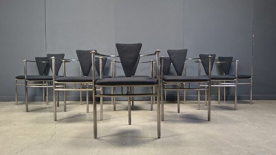 Image 1 of Postmoderne eetkamerstoelen van Belgo chrom, set van 10 - jaren 80