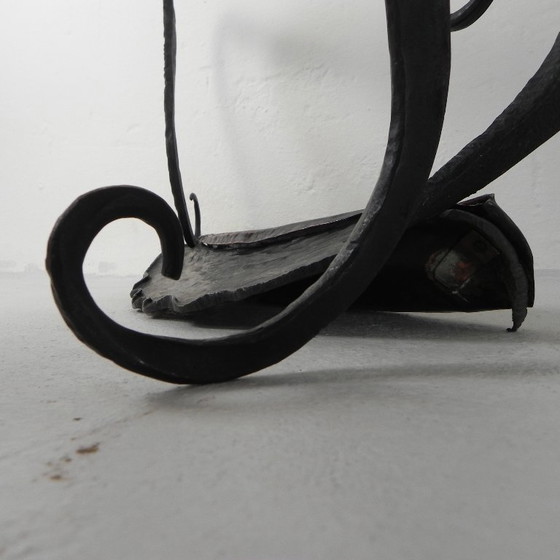 Image 1 of Art Nouveau paraplustandaard in staal en koper, handgesmeed, jaren 20