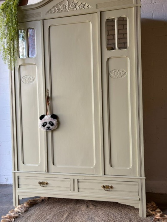 Antique vintage wardrobe, restyled, with mirrors, Wood, Green (photo 4 of 17)
