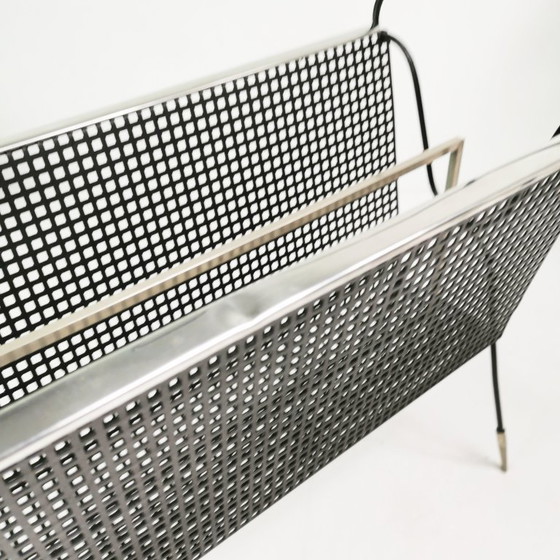 Revistero calado Mid-century, Bélgica, años 50., Metal, Negro, Mid Century Modern (foto 5 de 12)