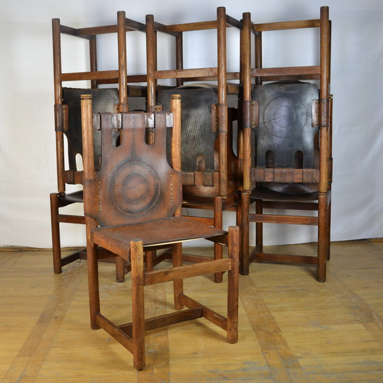 Image 1 of 8x Vintage Leather Dining Chairs 1970s