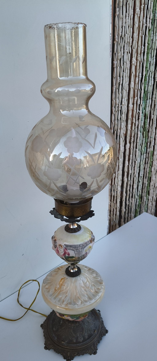 Vintage Tischlampe aus Keramik und Amberglas