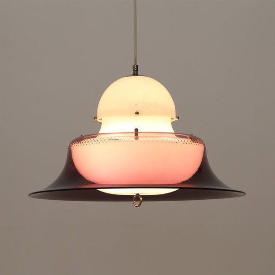 Image 1 of Witte en paarse "KD14" kroonluchter van Sergio Asti voor Kartell, jaren 70.