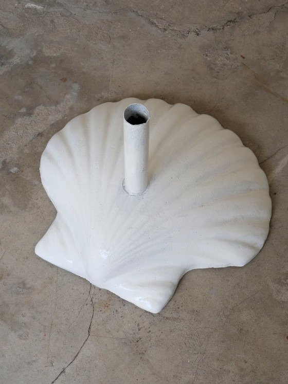 Image 1 of vintage garden parasol with cast iron base and seashell design by Fermob