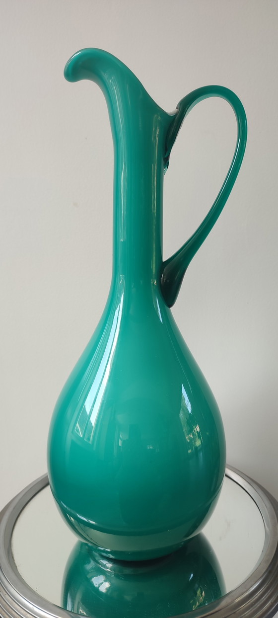 Large Vintage Empoli Double-Sided Glass Vase-Ewer (38 cm) (photo 5 of 15)