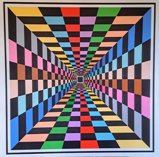 Tiefe - Op-art Gemälde von Franklin van Dam (95 x 95 cm, Acryl auf MDF)
