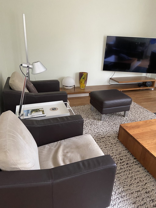 Leolux Antonia Royale leather Wapiti Kepanki. 2.5 seater sofa, 2 armchairs and footstool