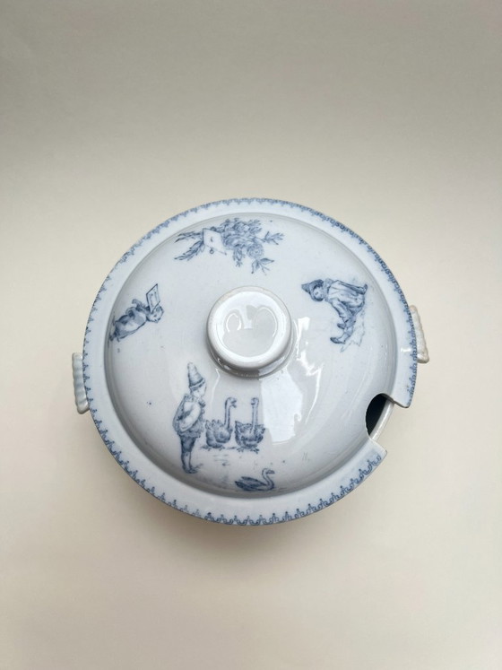 Image 1 of Antiguo U&C Sarreguemines Passe Temps Sopa Tureen Écuelle Loza Francesa Terre de Fer Faience Faience