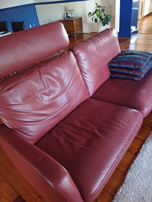 Musterring Red Leather Sofa, 2-3 Pers.