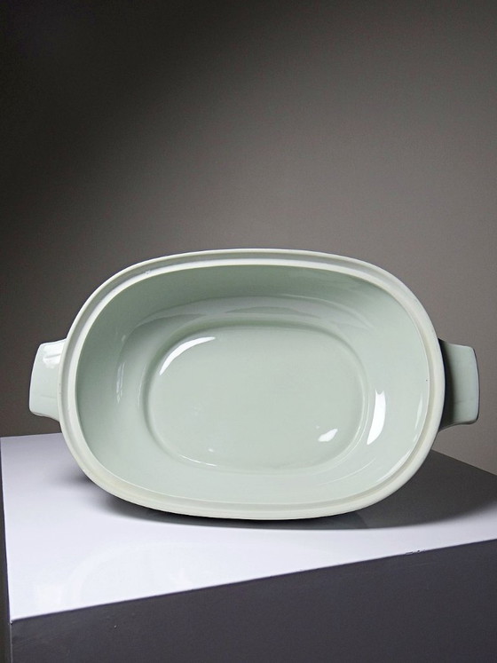 Image 1 of Zuppiera vintage in porcellana celadon di Limoges, Francia, in stile Art Déco con decorazioni floreali.