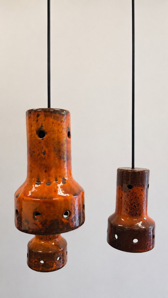 Image 1 of Exclusivo conjunto de 3 lámparas colgantes de cerámica hechas a mano | Gerk Gnodde | Leek | Década de 1970